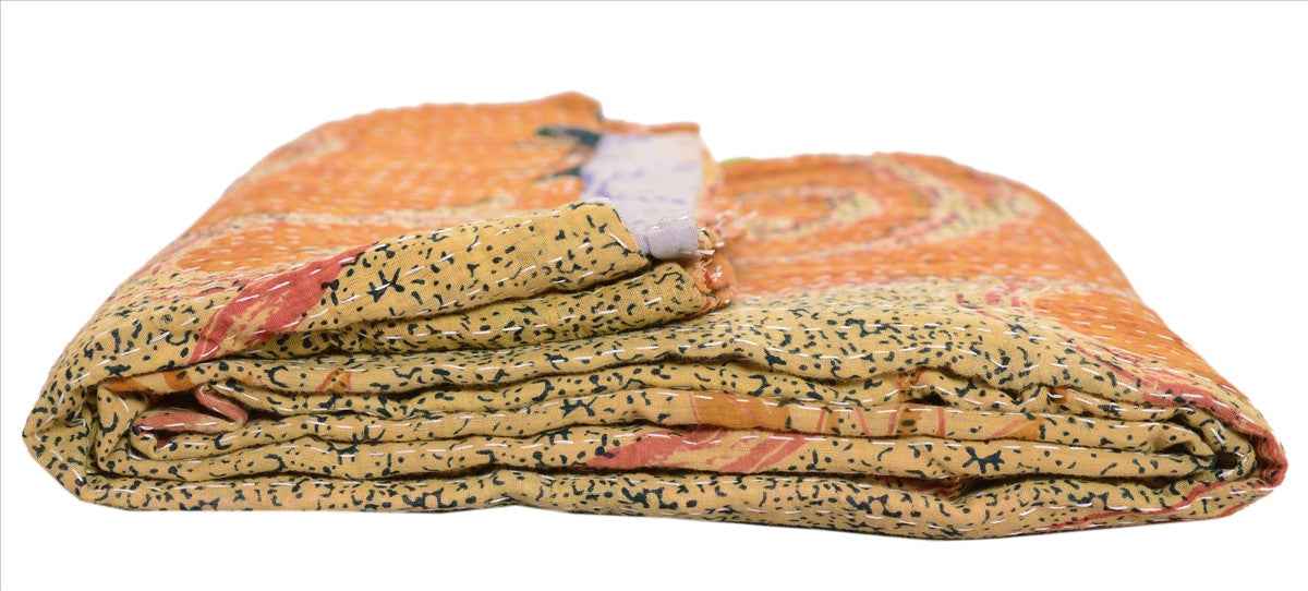 Sanskriti Vintage Indian Gudari Kantha Cotton Full Throw Bedspread Hand Made Needle Work
