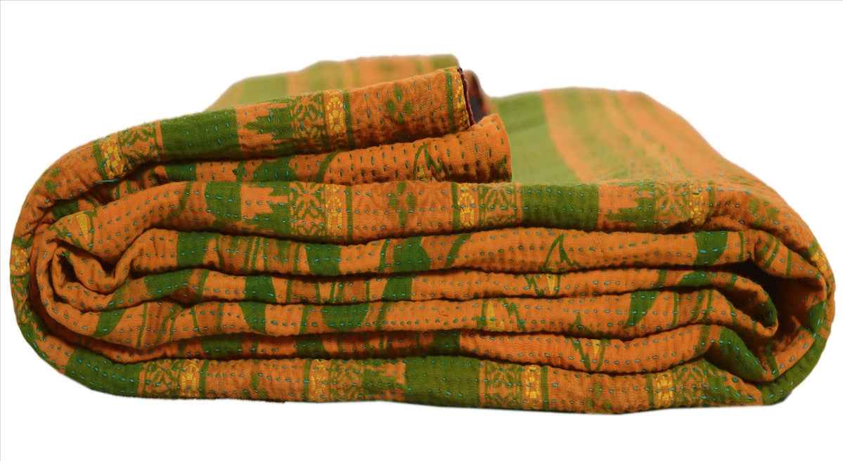 Sanskriti VINTAGE INDIAN GUDARI KANTHA COTTON FULL THROW BEDSPREAD HAND MADE GUDRI MULTI