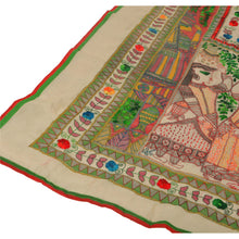Load image into Gallery viewer, Sanskriti New Cream Heavy Dupatta Hand Embroidered Kantha Stole Chanderi Silk
