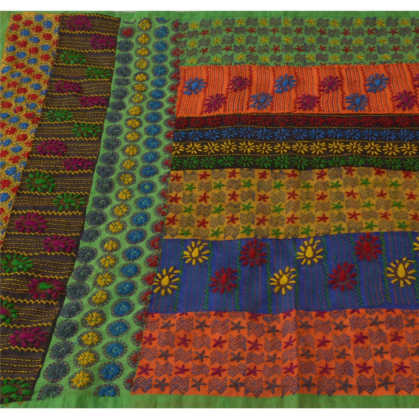 Sanskriti Vintage New Heavy Dupatta Hand Embroidered Painted Kantha Stole Chanderi Silk