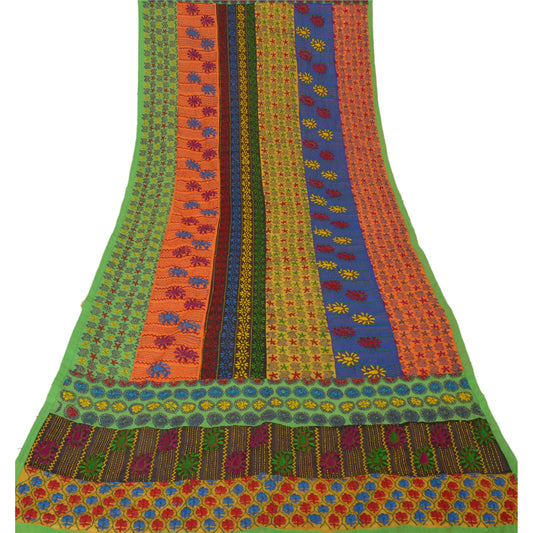 Sanskriti Vintage New Heavy Dupatta Hand Embroidered Painted Kantha Stole Chanderi Silk