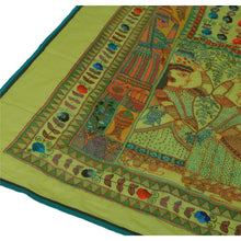 Load image into Gallery viewer, Sanskriti New Green Heavy Dupatta Hand Embroidered Kantha Stole Chanderi Silk
