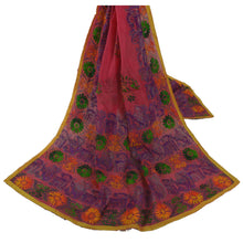 Load image into Gallery viewer, Sanskriti New Pink Heavy Dupatta Hand Embroidered Kantha Stole Chanderi Silk
