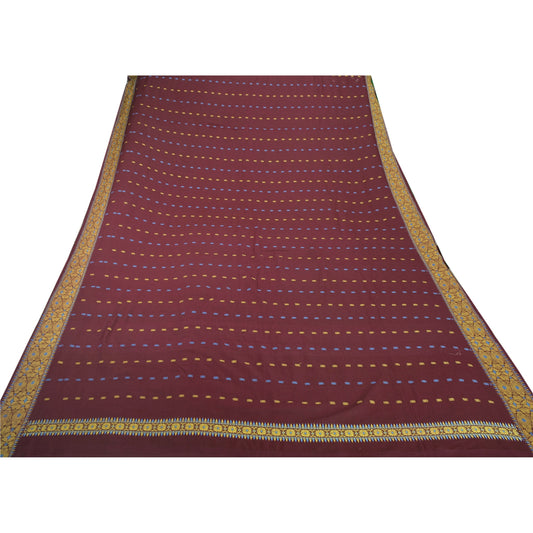 Sanskriti Vintage Purple Heavy Dupatta 100% Pure Cotton Woven Scarf Floral Stole