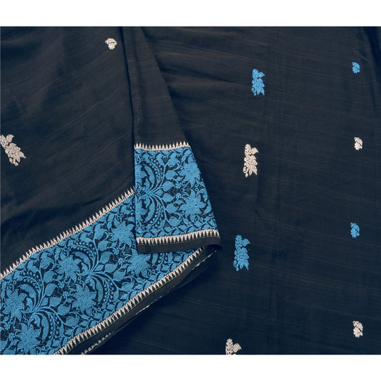 Sanskriti Vintage Black Heavy Dupatta 100% Pure Cotton Woven Scarf Floral Stole