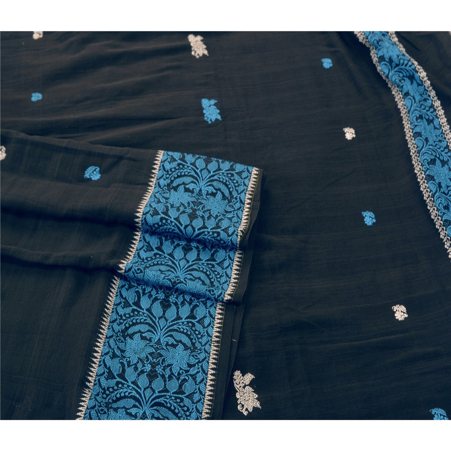 Sanskriti Vintage Black Heavy Dupatta 100% Pure Cotton Woven Scarf Floral Stole