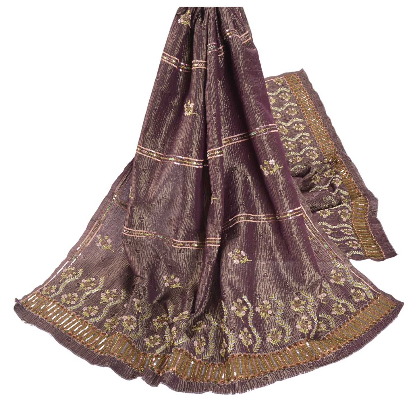 Sanskriti Vintage Purple Heavy Dupatta Tissue Hand Beaded Woven Sequins Stole