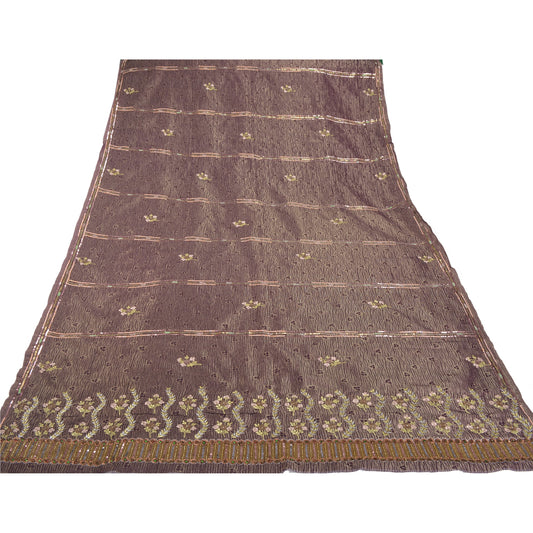 Sanskriti Vintage Purple Heavy Dupatta Tissue Hand Beaded Woven Sequins Stole