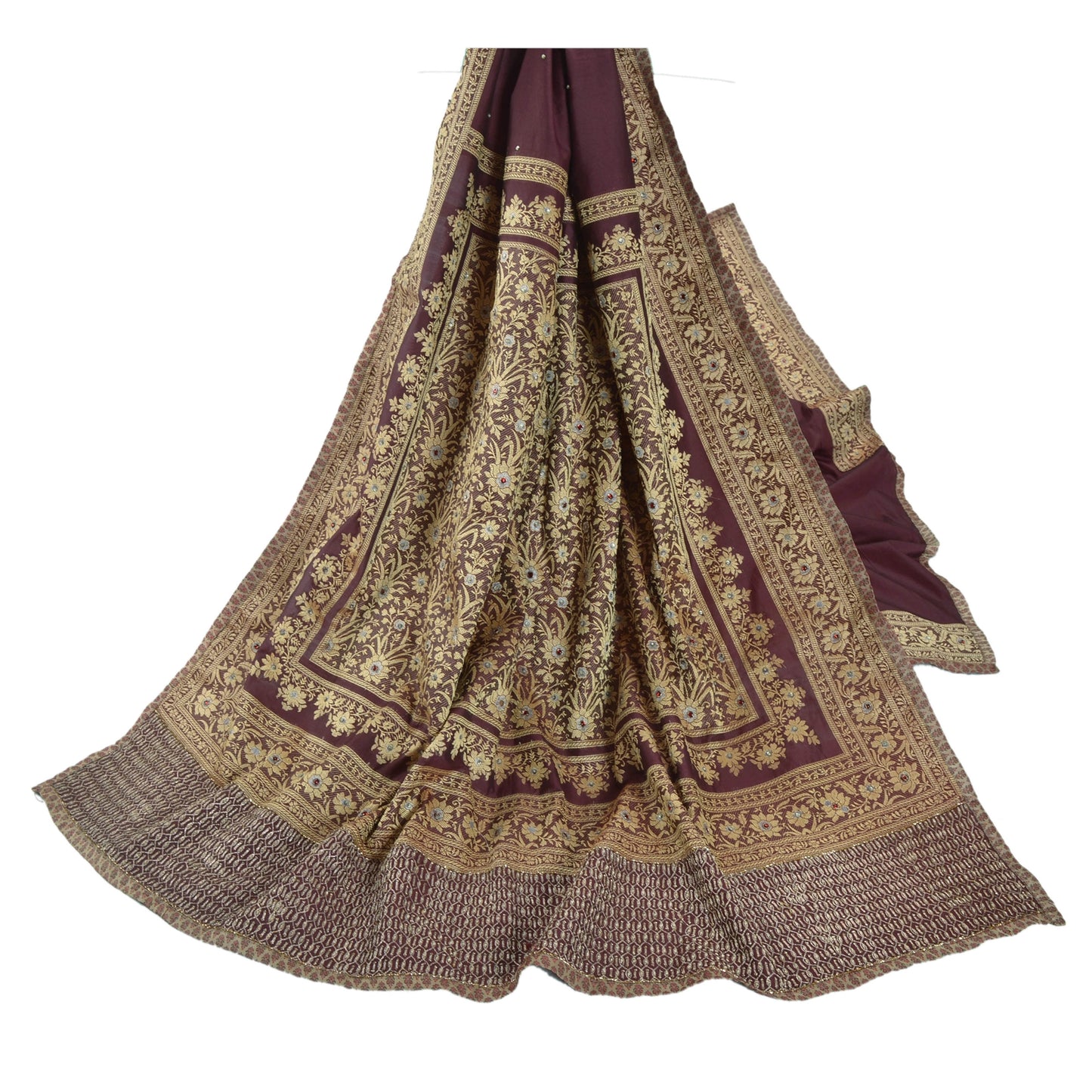 Sanskriti Vintage Traditional Heavy Dupatta Pure Silk Hand Beaded Woven Stole