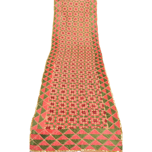 Sanskriti Vintage Heavy Dupatta Hand Embroidered Cream Pure Cotton Bagh Phulkari Stole Veil