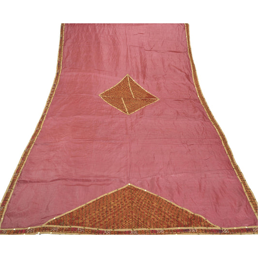 Sanskriti Vintage Pink Heavy Dupatta 100% Pure Silk Hand Beaded Patch Work Stole