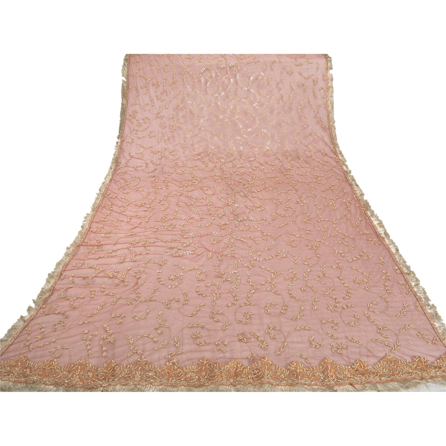 Sanskriti Vintage Traditional Heavy Red Dupatta Net Mesh Hand Beaded Veil Stole