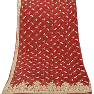 Sanskriti Vintage Red Heavy Dupatta Pure Chiffon Silk Hand Embroidered Stole
