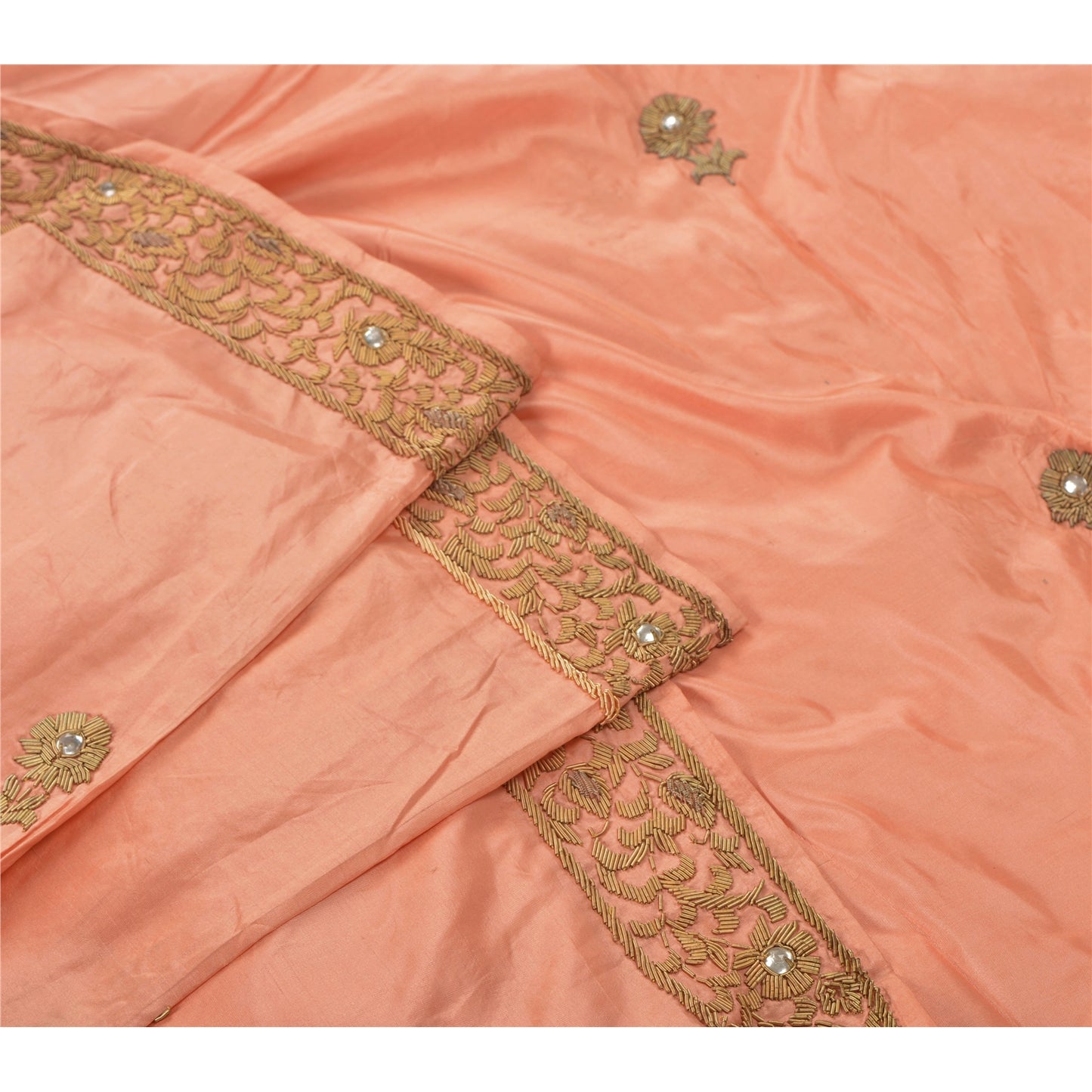 Sanskriti Vintage Peach Heavy Dupatta Pure Satin Silk Hand Beaded Zardozi Stole
