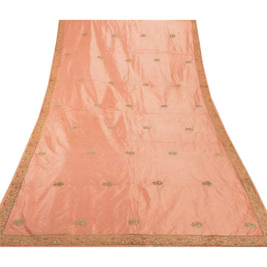 Sanskriti Vintage Peach Heavy Dupatta Pure Satin Silk Hand Beaded Zardozi Stole