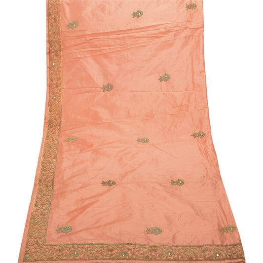 Sanskriti Vintage Fersken Tung Dupatta Ren Satin Silke Håndperlet Zardozi Stola