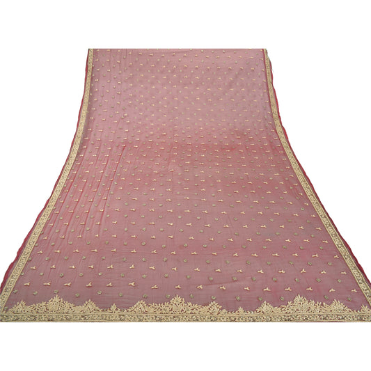 Sanskriti Vintage Heavy Dupatta Pure Chiffon Silk Purple Hand Beaded Zardozi Stole