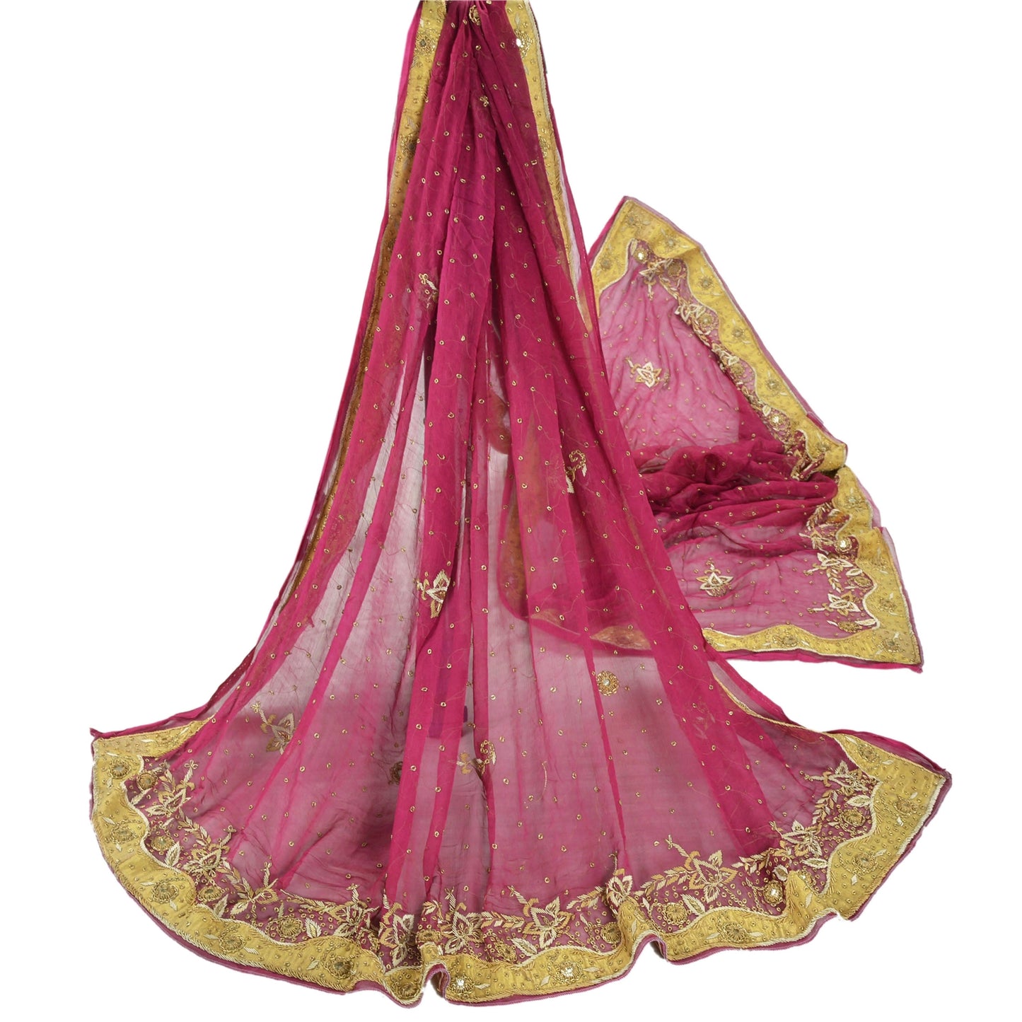 Sanskriti Vintage Indian Heavy Dupatta Purple Pure Chiffon Silk Handmade Stole