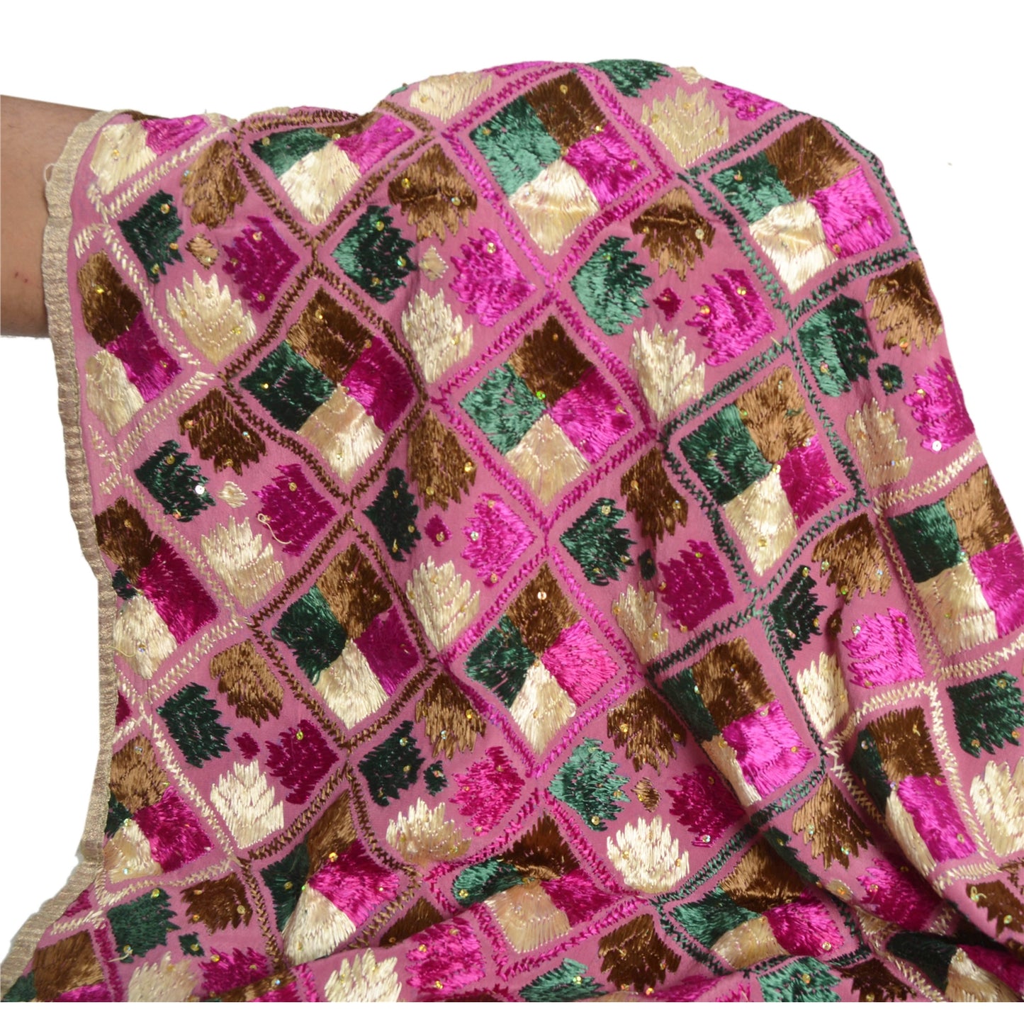 Sanskriti Vintage Heavy Dupatta Pure Silk Purple Hand Beaded Bagh Phulkari Stole