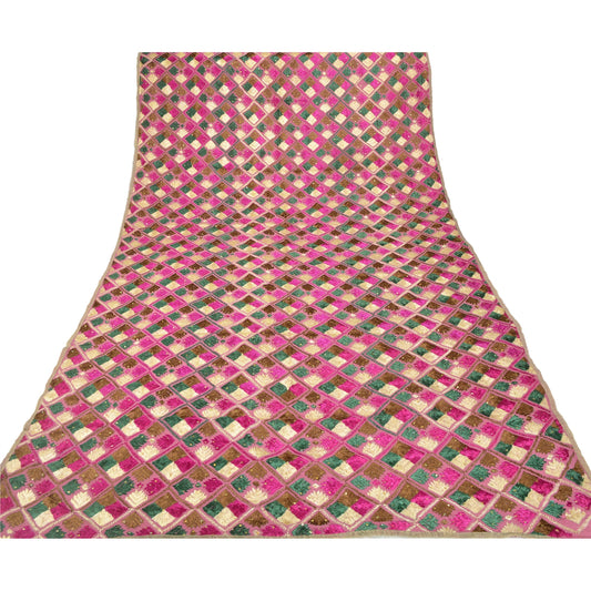 Sanskriti Vintage Heavy Dupatta Pure Silk Purple Hand Beaded Bagh Phulkari Stole