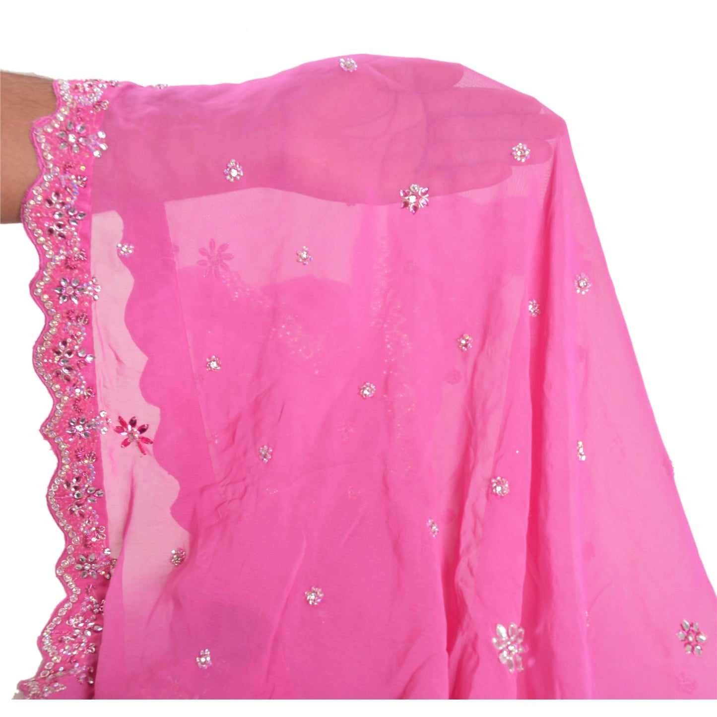 Sanskriti Vintage Heavy Dupatta Pure Georgette Silk Pink Hand Beaded Wrap Stole
