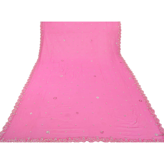 Sanskriti Vintage Heavy Dupatta Pure Georgette Silk Pink Hand Beaded Wrap Stole