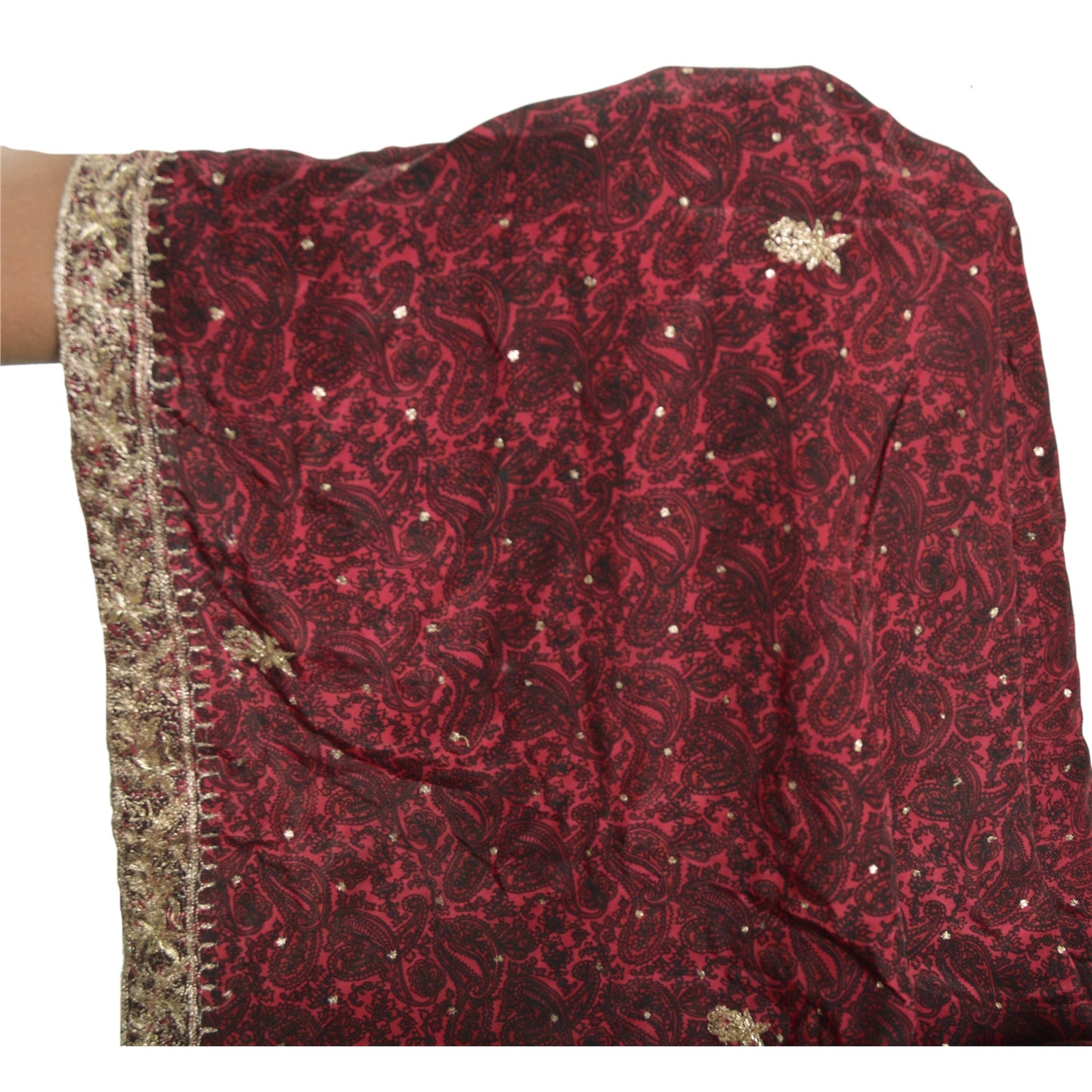 Sanskriti Vintage Heavy Dupatta Pure Silk Red Hand Embroidered Zardozi Stole