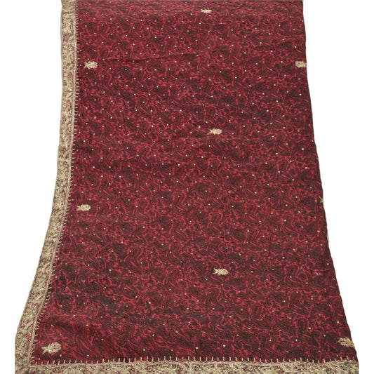 Sanskriti Vintage Heavy Dupatta Pure Silk Red Hand Embroidered Zardozi Stole
