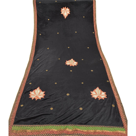 Sanskriti Vintage Heavy Dupatta Velvet Black Embroidered Patch Work Wrap Stole