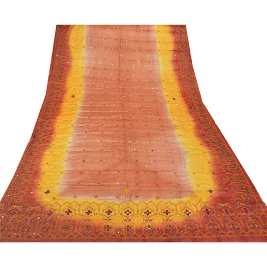 Sanskriti Vintage Heavy Dupatta 100% Pure Silk Hand Embroidered Mirror Stole