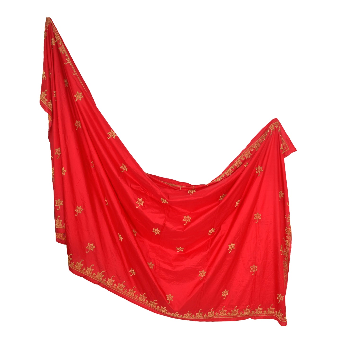 Sanskriti Vintage Heavy Dupatta 100% Pure Silk Red Hand Beaded Zardozi Stole