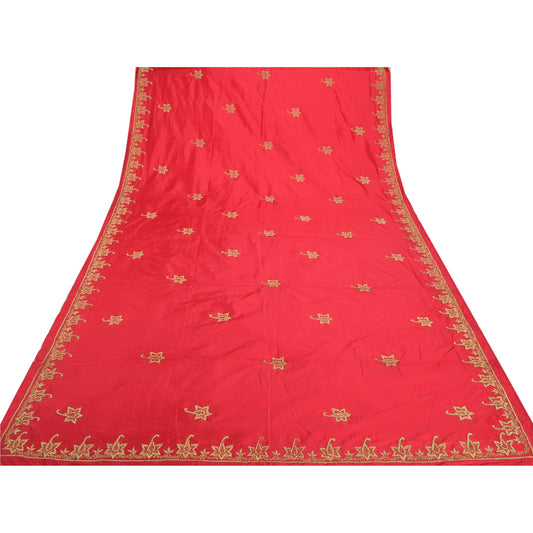 Sanskriti Vintage Heavy Dupatta 100% Pure Silk Red Hand Beaded Zardozi Stole