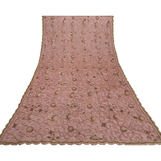 Sanskriti Vintage Heavy Dupatta Net Mesh Dark Red Hand Beaded Zari Work Stole