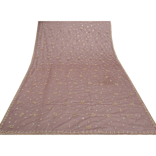 Sanskriti Vintage Heavy Dupatta Net Mesh Dark Red Hand Beaded Zari Work Stole