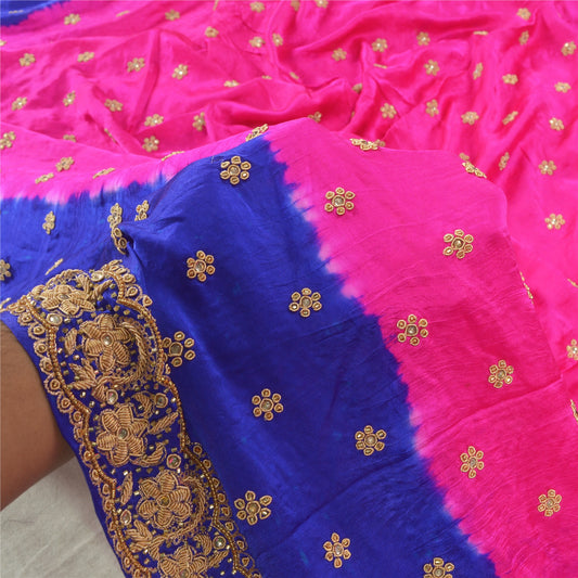 Sanskriti Vintage Tung Dupatta Ren Satin Silke Pink Håndperlet Zardozi Stola