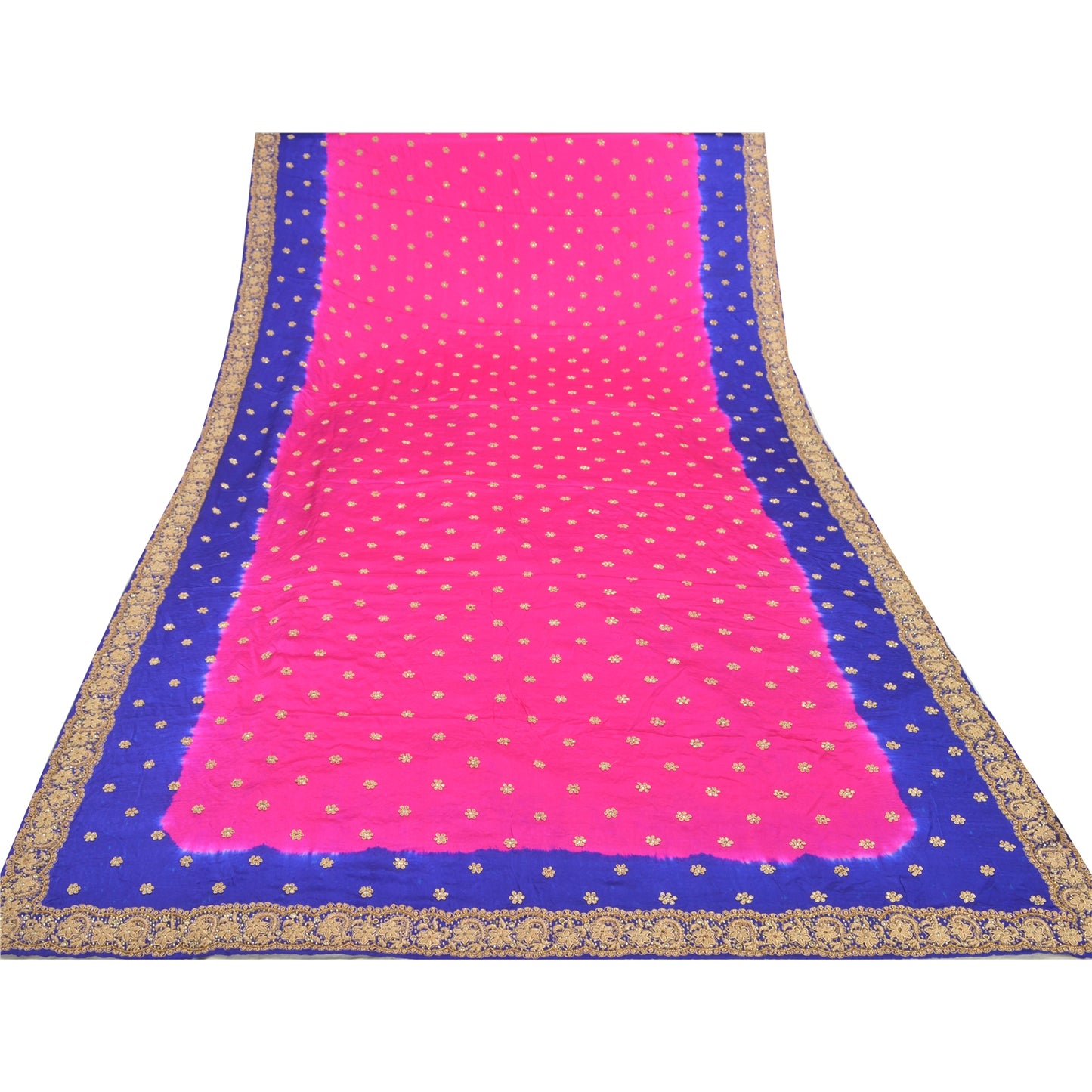 Sanskriti Vintage Tung Dupatta Ren Satin Silke Pink Håndperlet Zardozi Stola