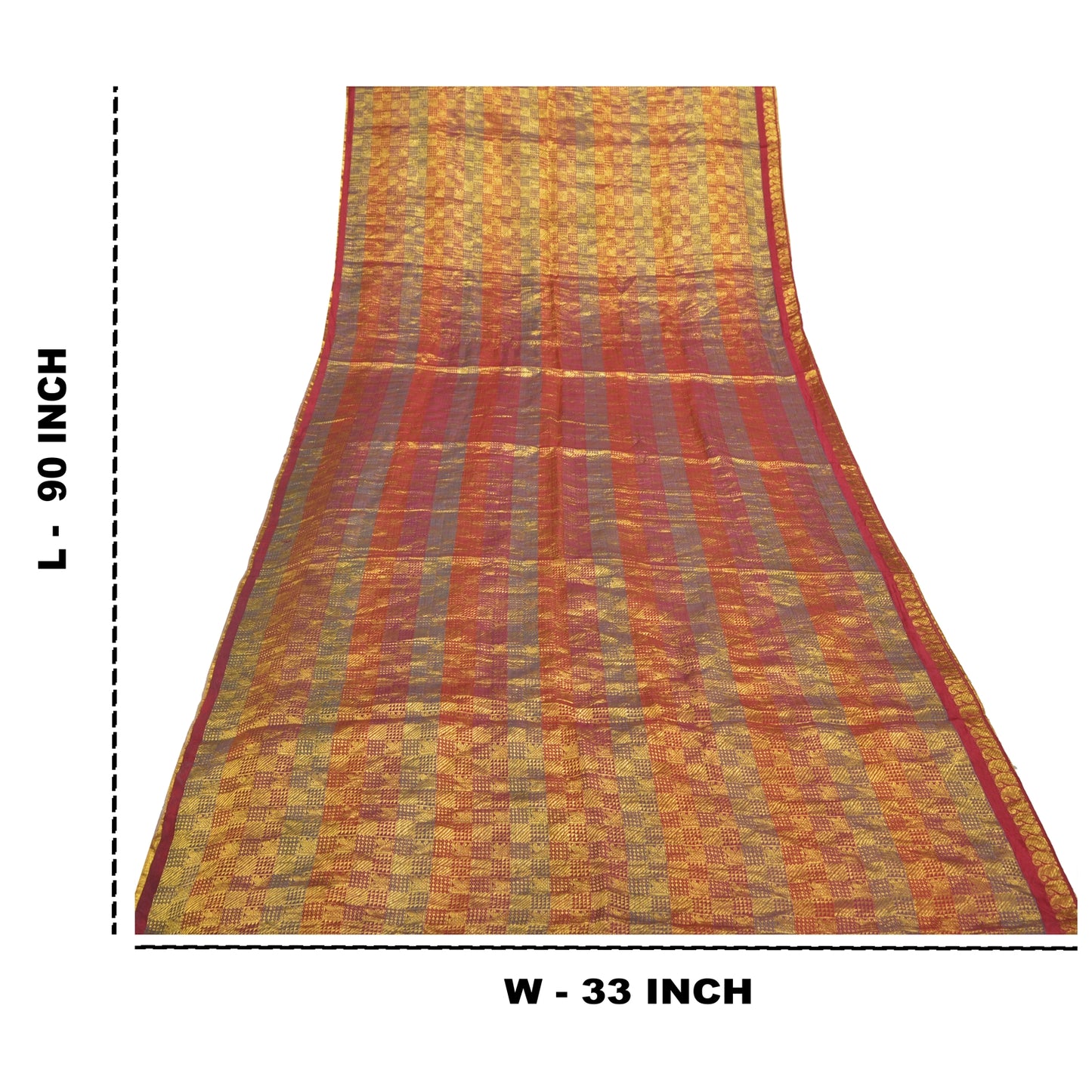 Sanskriti Vintage Heavy Dupatta 100% Pure Silk Woven Brocade Zari Work Stole