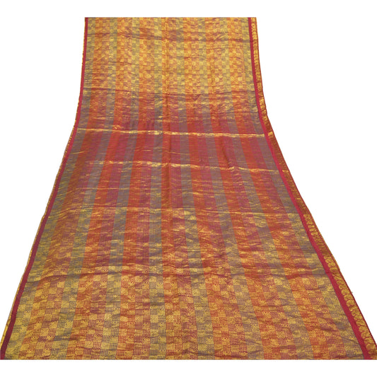 Sanskriti Vintage Heavy Dupatta 100% Pure Silk Woven Brocade Zari Work Stole