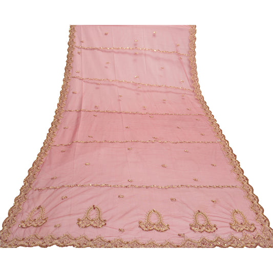 Sanskriti Vintage Heavy Indian Dupatta Net Mesh Dark Red Hand Beaded Stole