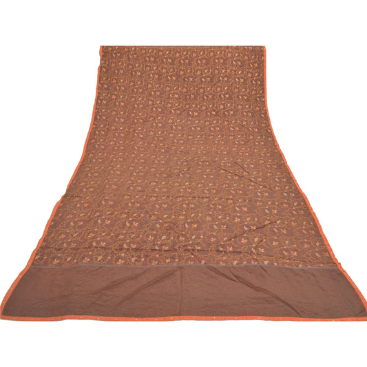 Sanskriti Vintage Heavy Dupatta Pure Crepe Silk Brown Hand Beaded Suzani Stole