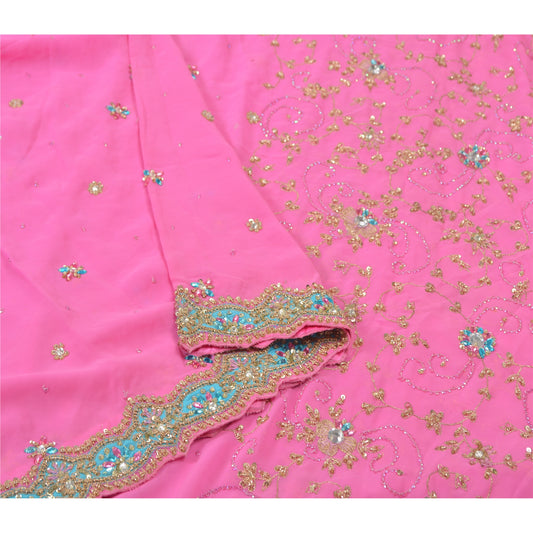 Sanskriti Vintage Pink Heavy Dupatta Hand Beaded Metallic Zari Work Stole
