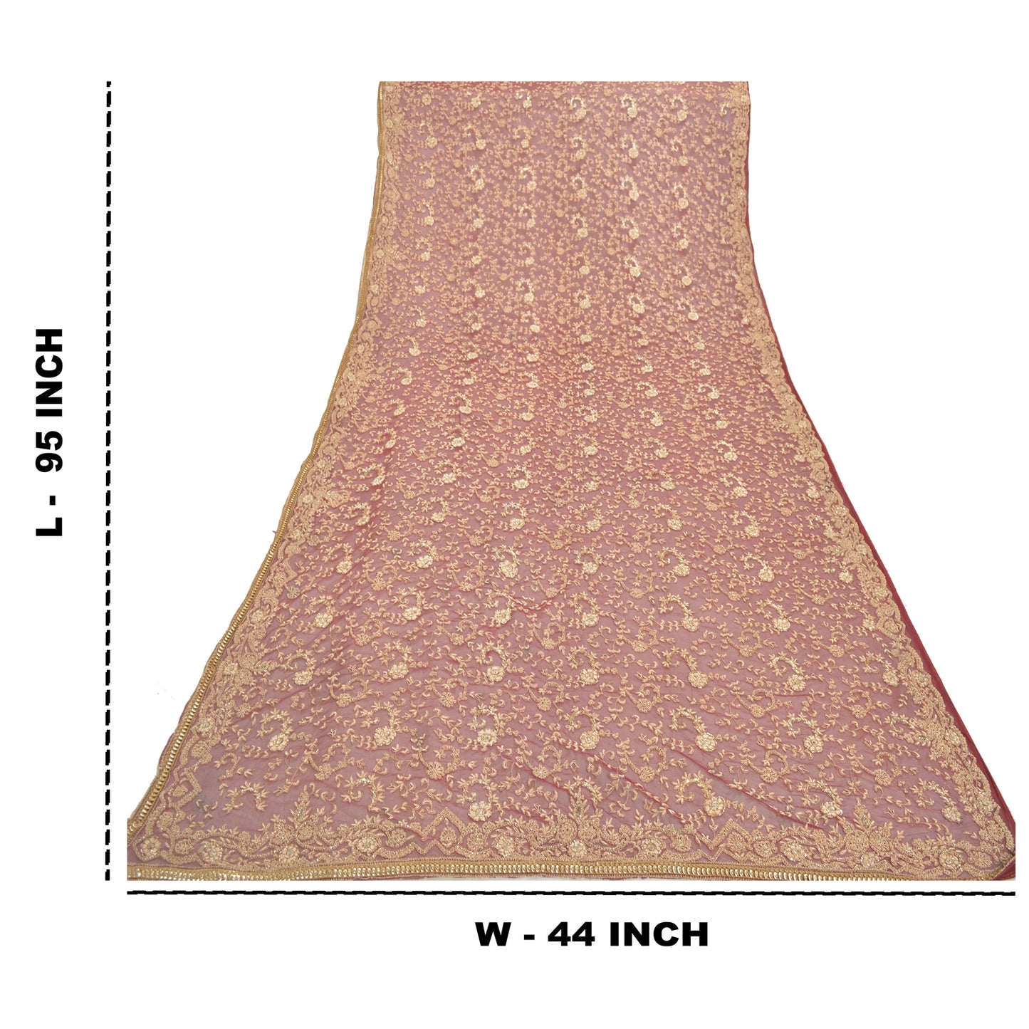 Sanskriti Vintage Heavy Dupatta Net Mesh Dark Red Hand Beaded Zardozi Work Stole