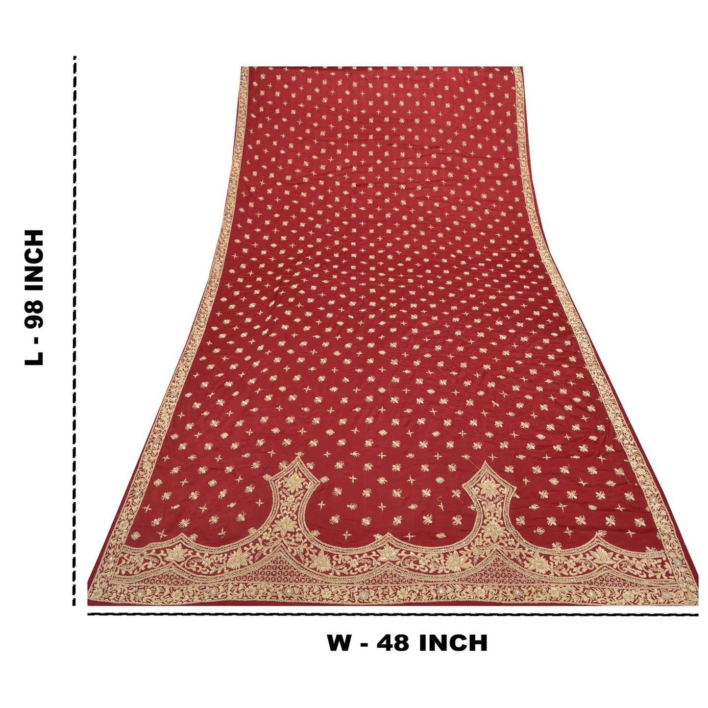 Sanskriti Vintage Heavy Dupatta Pure Satin Silk Red Hand Beaded Zardozi Stole