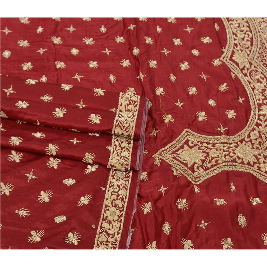 Sanskriti Vintage Heavy Dupatta Pure Satin Silk Red Hand Beaded Zardozi Stole