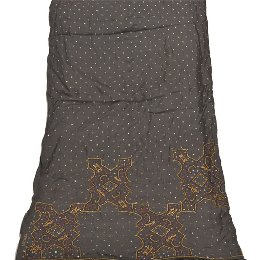 Sanskriti Vintage Heavy Bollywood Dupatta Pure Silk Black Hand Beaded Stole