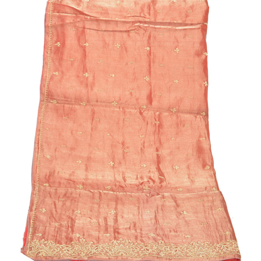 Sanskriti Vintage Heavy Dupatta Tissue Golden Red Hand Embroidered Zardozi Stole