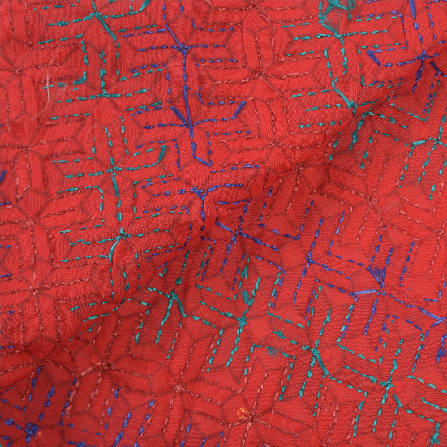 Sanskriti Vintage Heavy Dupatta Pure Cotton Red Handmade Bagh Phulkari Stole