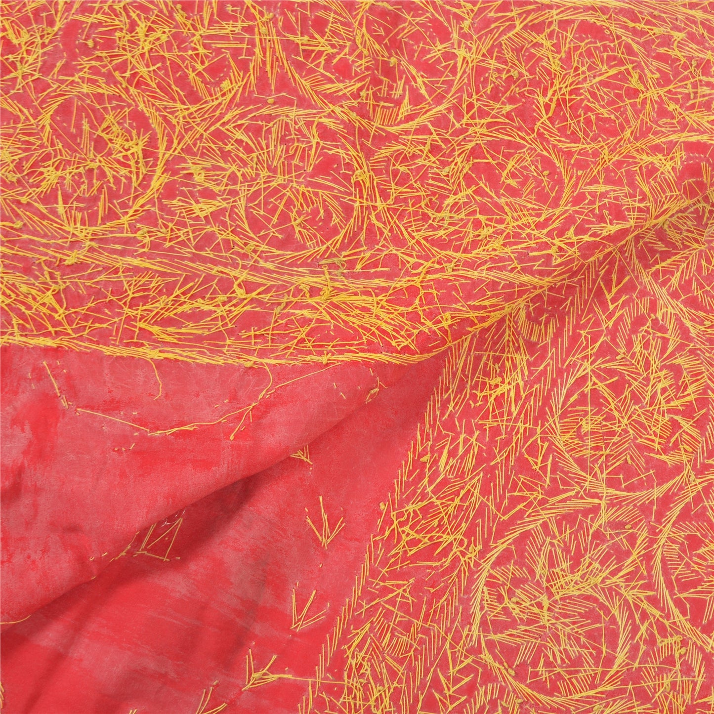 Sanskriti Vintage Tung Dupatta Ren Satin Silke Rød Håndperlet Zardozi Stola