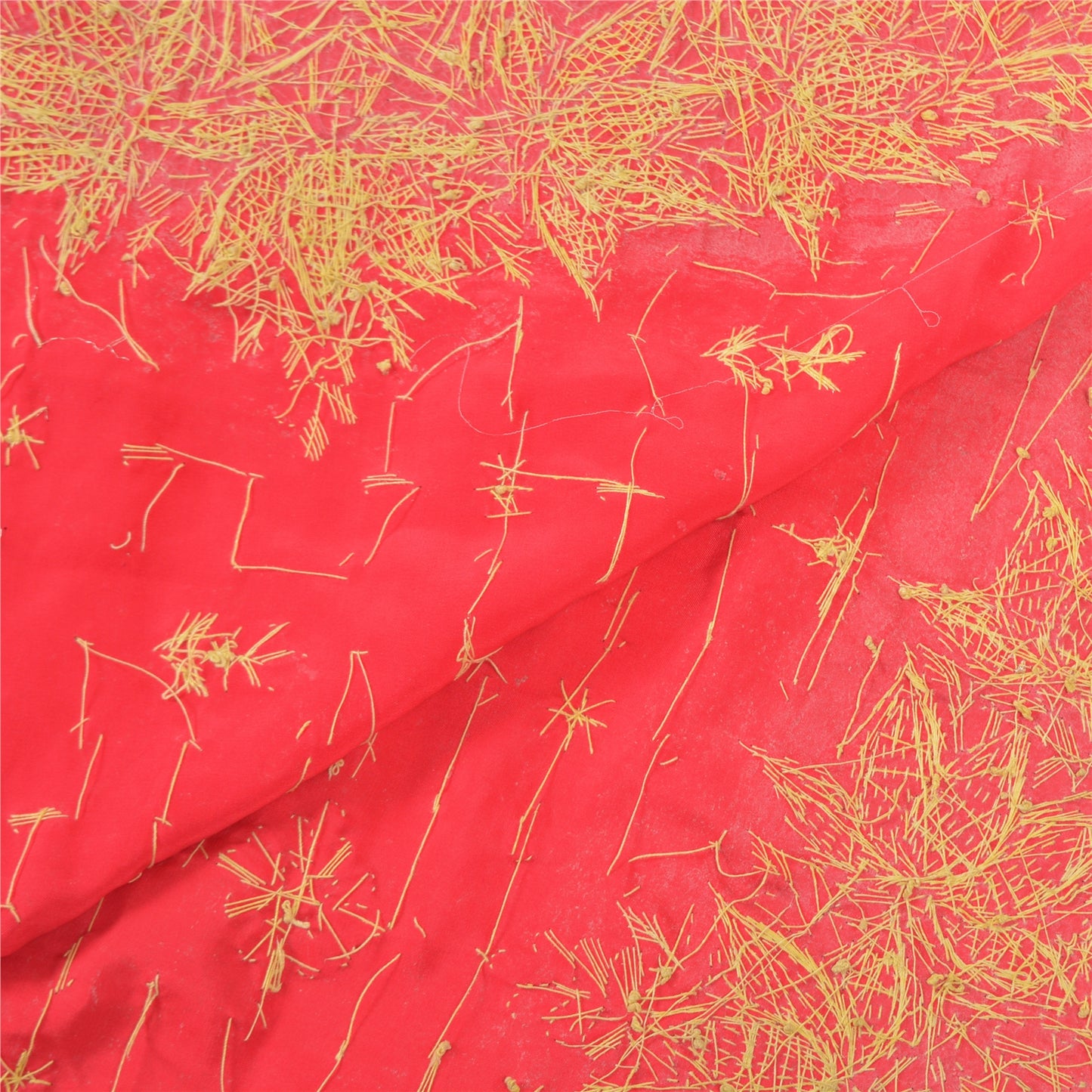 Sanskriti Vintage Heavy Dupatta Pure Satin Silk Red Hand Beaded Zardozi Stole
