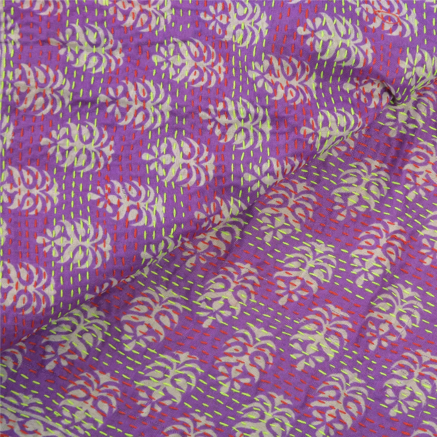 Sanskriti Vintage Heavy Dupatta Long Stole Pure Silk Hand Embroidered Kantha